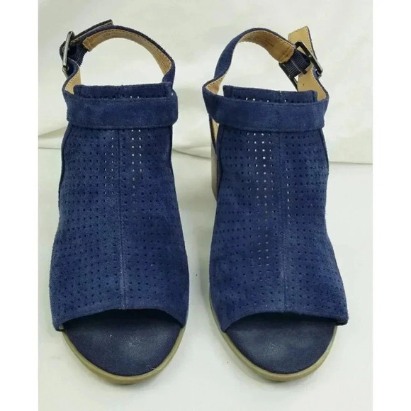 Franco Sarto Size 8M Women's Blue Suede Buckle Ankle Strap Open Toe Block Heel - Picture 4 of 13